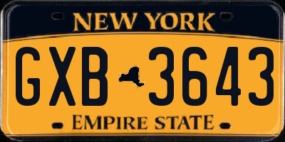 NY license plate GXB3643