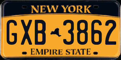 NY license plate GXB3862