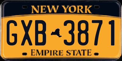 NY license plate GXB3871
