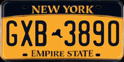 NY license plate GXB3890