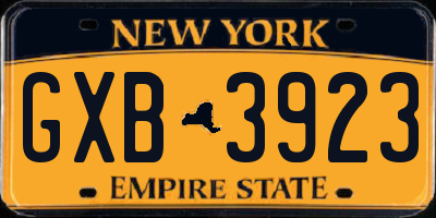 NY license plate GXB3923