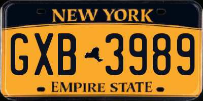 NY license plate GXB3989