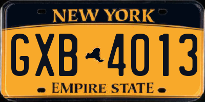 NY license plate GXB4013