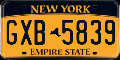 NY license plate GXB5839