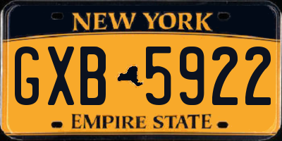 NY license plate GXB5922