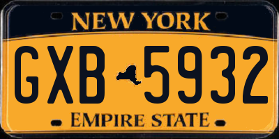 NY license plate GXB5932