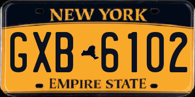 NY license plate GXB6102