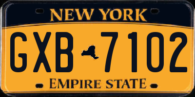 NY license plate GXB7102