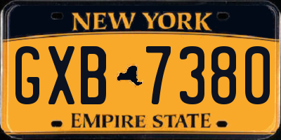 NY license plate GXB7380