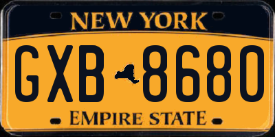 NY license plate GXB8680