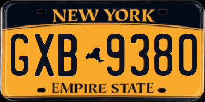 NY license plate GXB9380