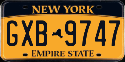 NY license plate GXB9747