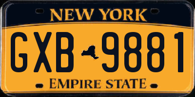 NY license plate GXB9881