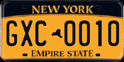 NY license plate GXC0010