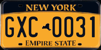 NY license plate GXC0031