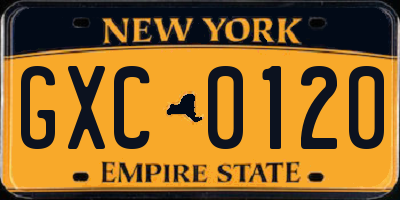 NY license plate GXC0120