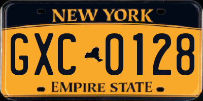 NY license plate GXC0128