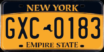 NY license plate GXC0183