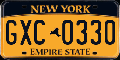 NY license plate GXC0330