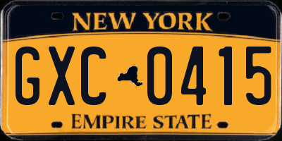 NY license plate GXC0415