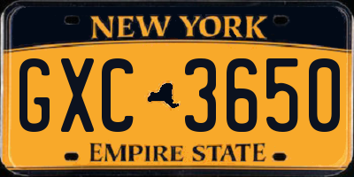 NY license plate GXC3650