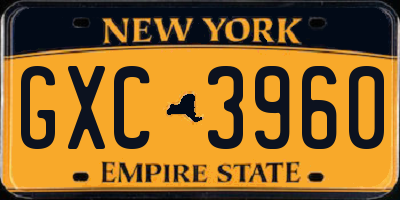 NY license plate GXC3960