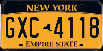 NY license plate GXC4118
