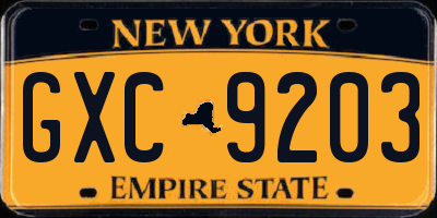 NY license plate GXC9203