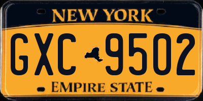NY license plate GXC9502