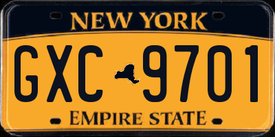 NY license plate GXC9701