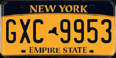 NY license plate GXC9953
