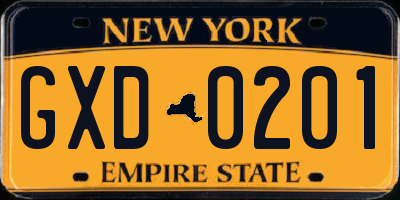 NY license plate GXD0201