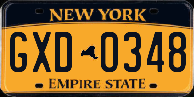 NY license plate GXD0348
