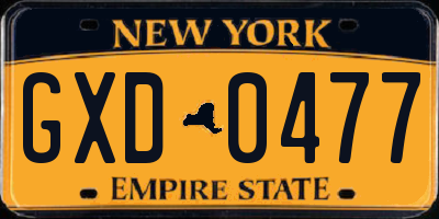 NY license plate GXD0477