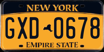 NY license plate GXD0678
