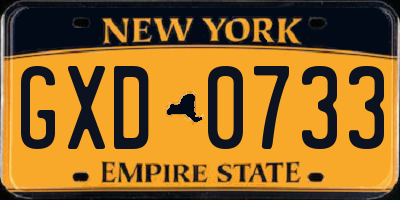 NY license plate GXD0733