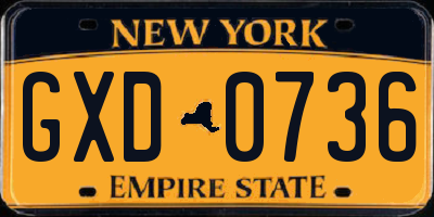 NY license plate GXD0736