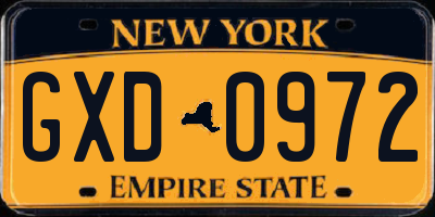 NY license plate GXD0972