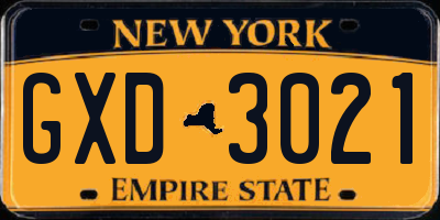 NY license plate GXD3021