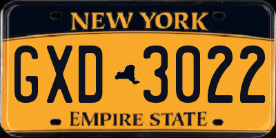 NY license plate GXD3022