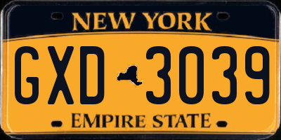 NY license plate GXD3039
