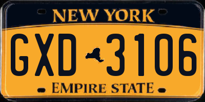 NY license plate GXD3106