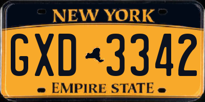 NY license plate GXD3342