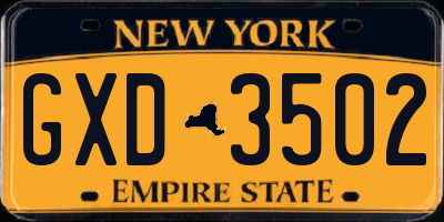 NY license plate GXD3502