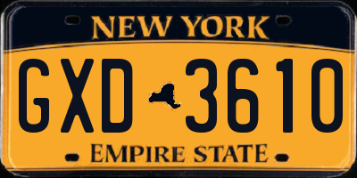 NY license plate GXD3610