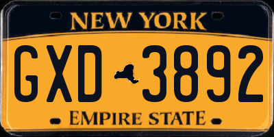 NY license plate GXD3892