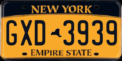 NY license plate GXD3939