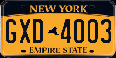 NY license plate GXD4003