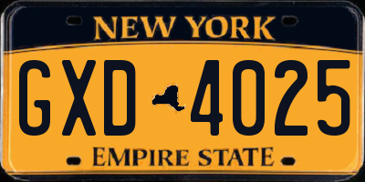 NY license plate GXD4025