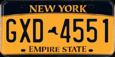 NY license plate GXD4551